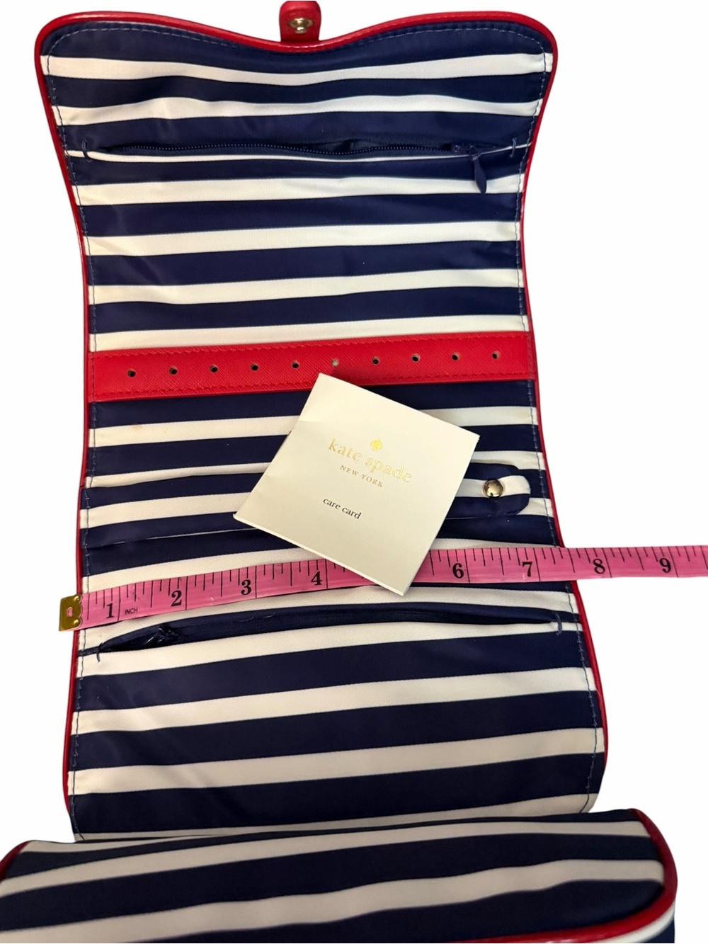 NWT Kate Spade Striped Navy & White Roll Jewelry Travel Vacay Bag with Red Trim - Picture 12 of 14